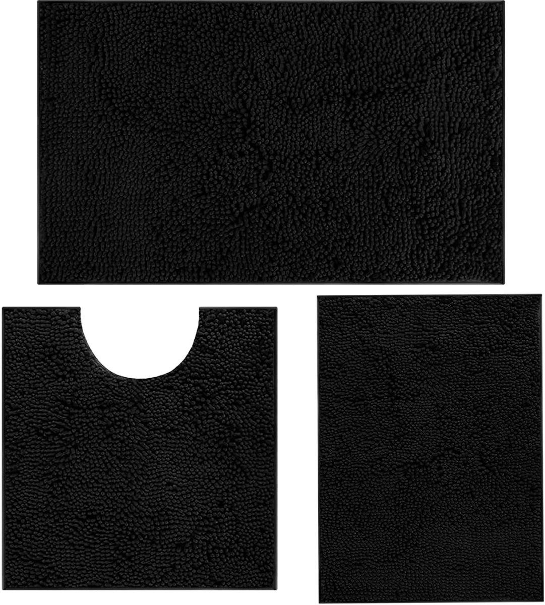 SnelShoppen - RUN HELIX Zwart Badmat Set 3-delig - Luxe Antislip Badkamer Matten - Waterabsorberend - Perfect voor Douche en Bad - Modern Design