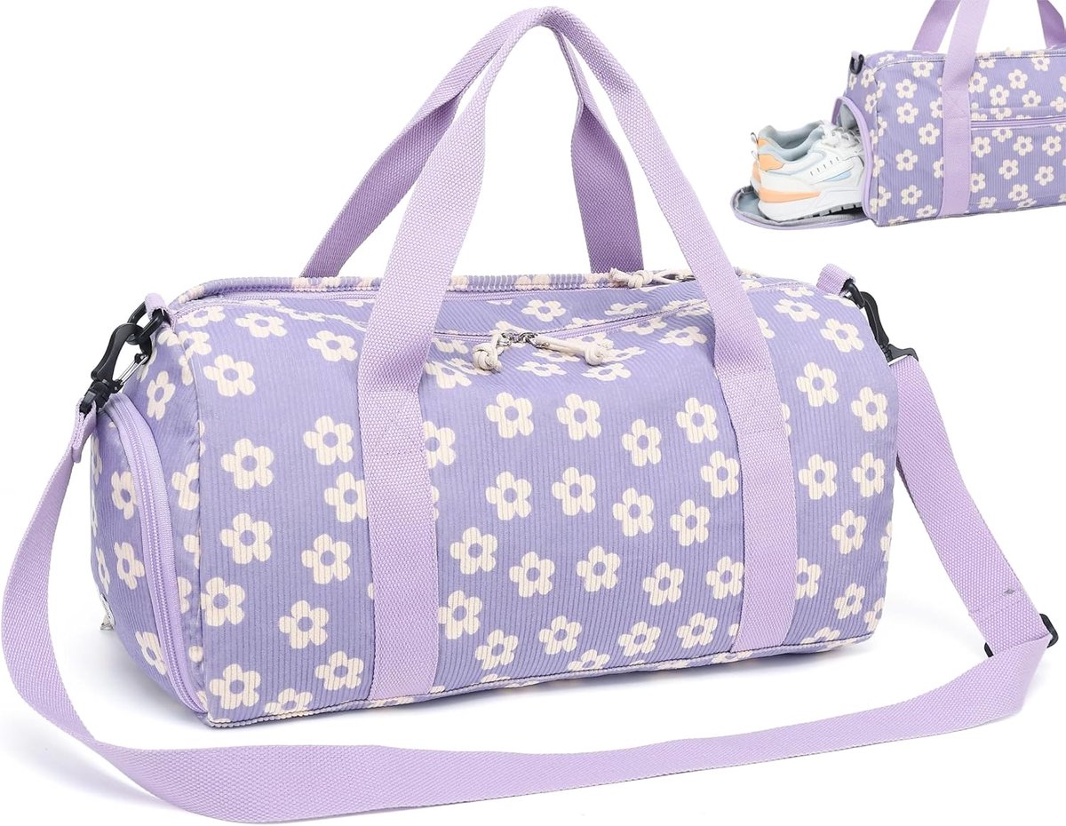 SnelShoppen - Sporttas, Reisbag voor Vrouwen, Jongens en Meisjes, Grote Schoencompartiment, Nat Compartment, Sport Reistas, Yoga Bag, Paars Beige, 24L