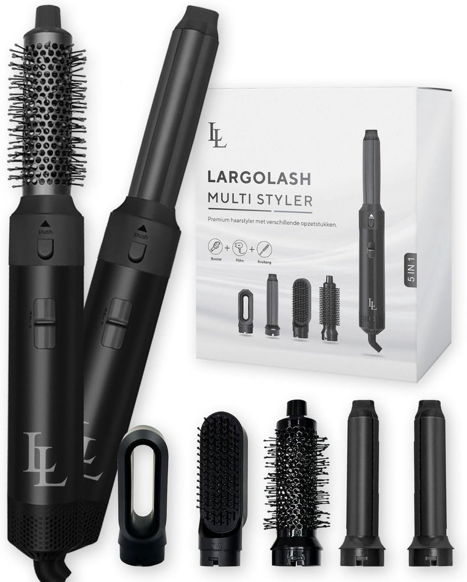 SnelShoppen - 5-in-1 Haardroger Borstel, Multistyler met Auto-Wrap Krultangen, Airstyler, Hitteborstel, Geschikt voor Alle Haartypes - Zwart