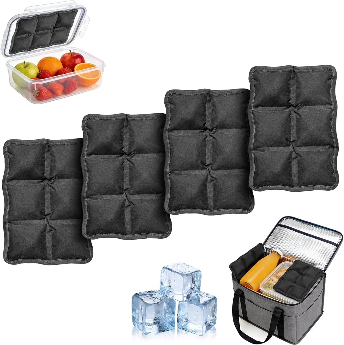 SnelShoppen - Pack van 4 Koelers - Herbruikbare Koelzakken met Lange Koel Gel - Ideaal voor Lunch, School, Kantoor, Feest - 15x10 cm, Polyester, Soft