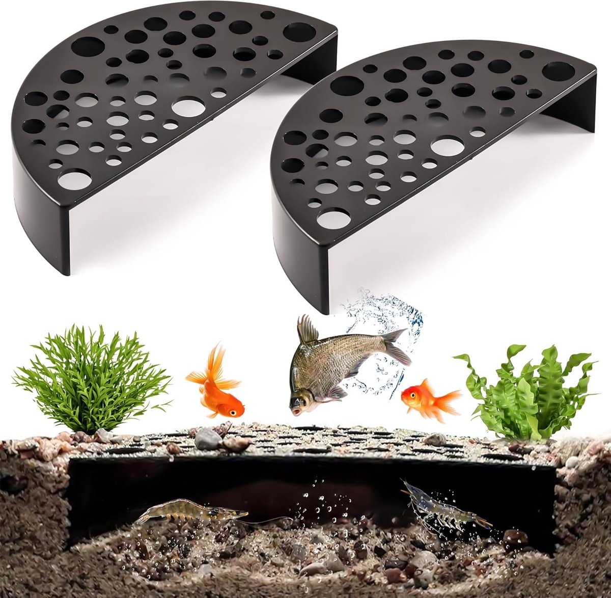 SnelShoppen - 2pcs Plastic Shrimp Shelter - Aquarium Tunnel Semicircle - Ondergrondse Garnalen Cave voor Bescherming & Kweek van Kleine Vissen - Zwart