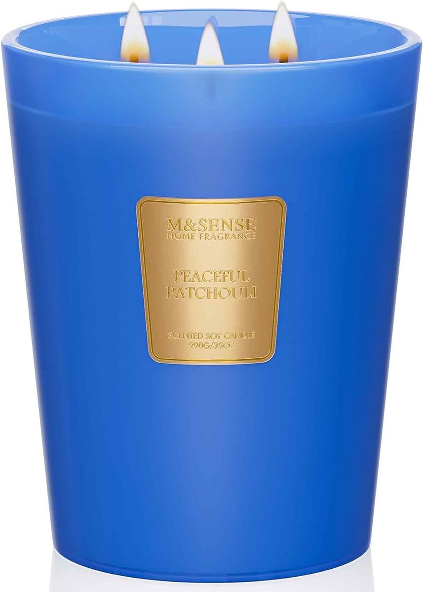 SnelShoppen - Extra Grote Geurkaars met 3 Lonten - 990g Natuurlijke Sojawas - Patchouli Geur - Langdurig Brandend - 150 Uur - Perfect Kerstcadeau voor