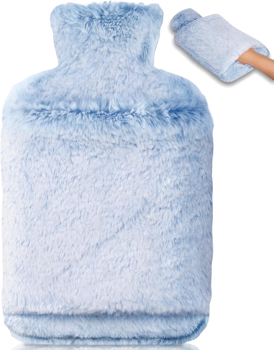 SnelShoppen - Hot Water Bottle met Zacht Deksel - Lekvrij 2L Grote Fles met Kangoeroezak, Natuurrubber + Zachte Bedfles, Cadeaus voor Mannen en Vrouwe