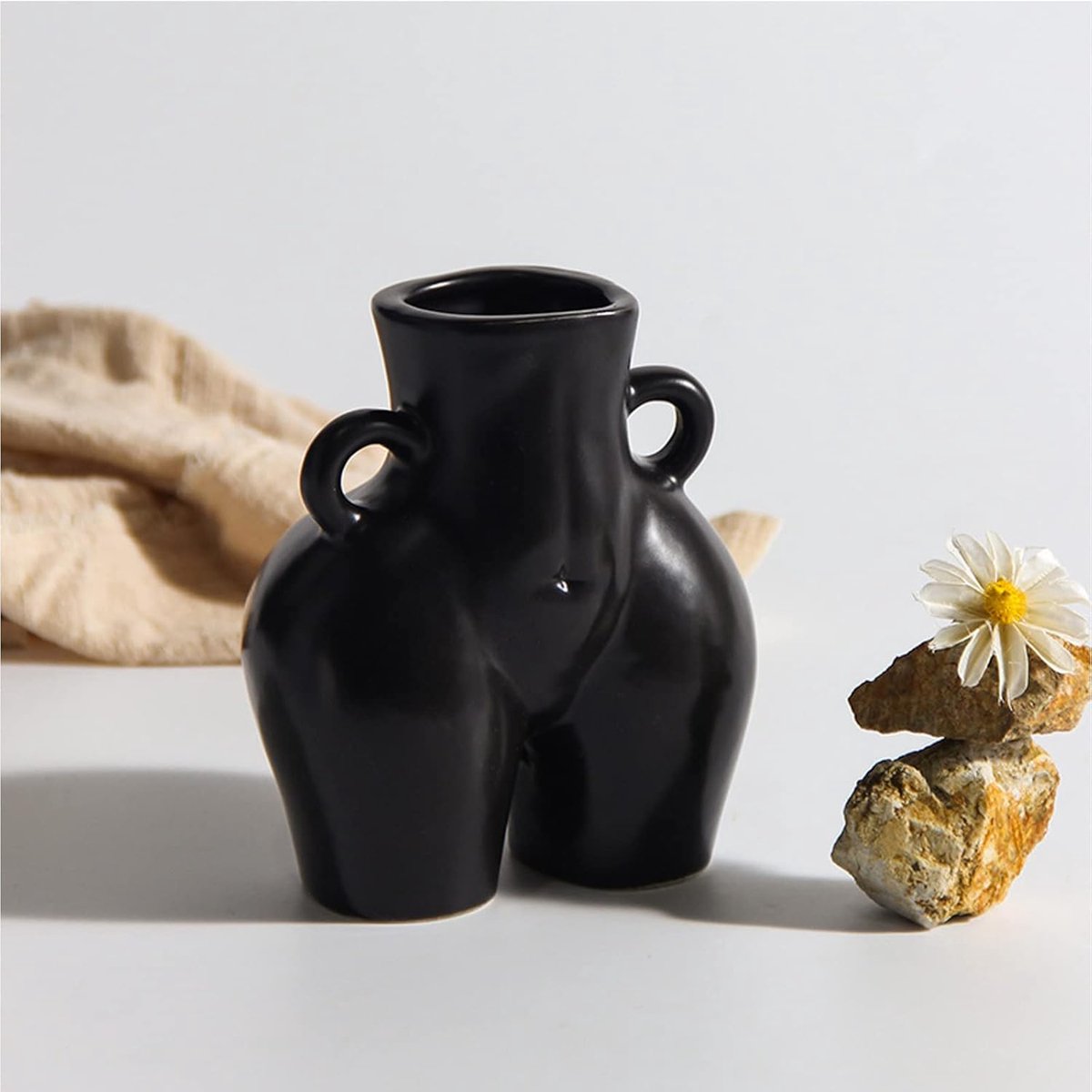 SnelShoppen - Body Butt Vase Modern Flower Vase in Unieke Vrouwelijke Vorm - Keramische Po Vase voor Planten & Decoratie - Boho Stijl - Zwart