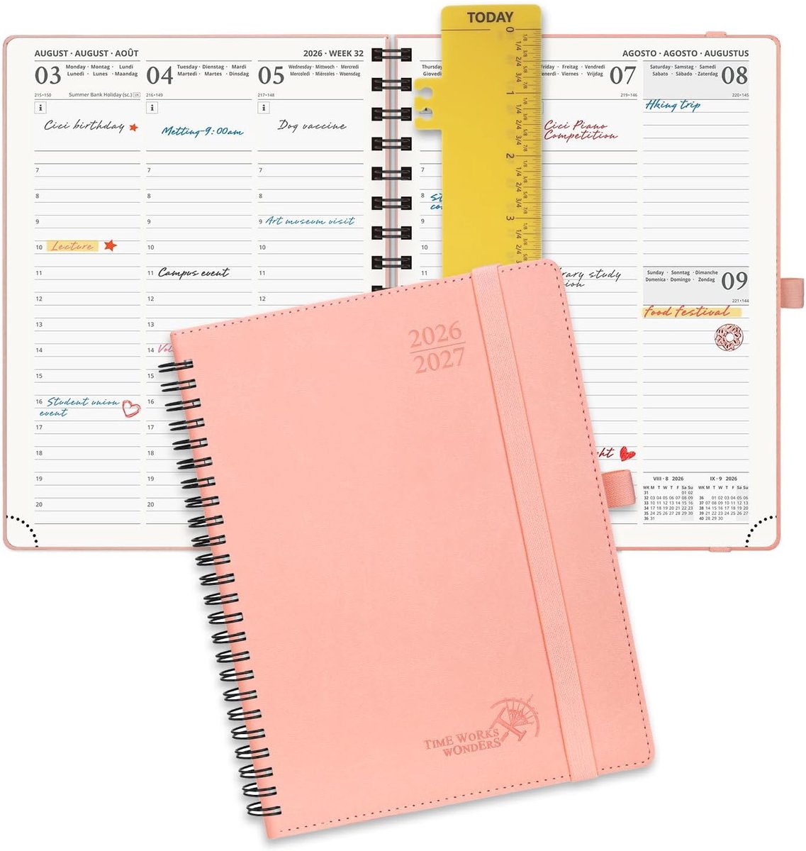 Thijox - POPRUN Agenda 2026 2027 Weekplanner 22x16,5 cm - Verticaal Planner 17 Maanden met Zachte Spiral Binding - Roze - Perfect voor Werk, School en