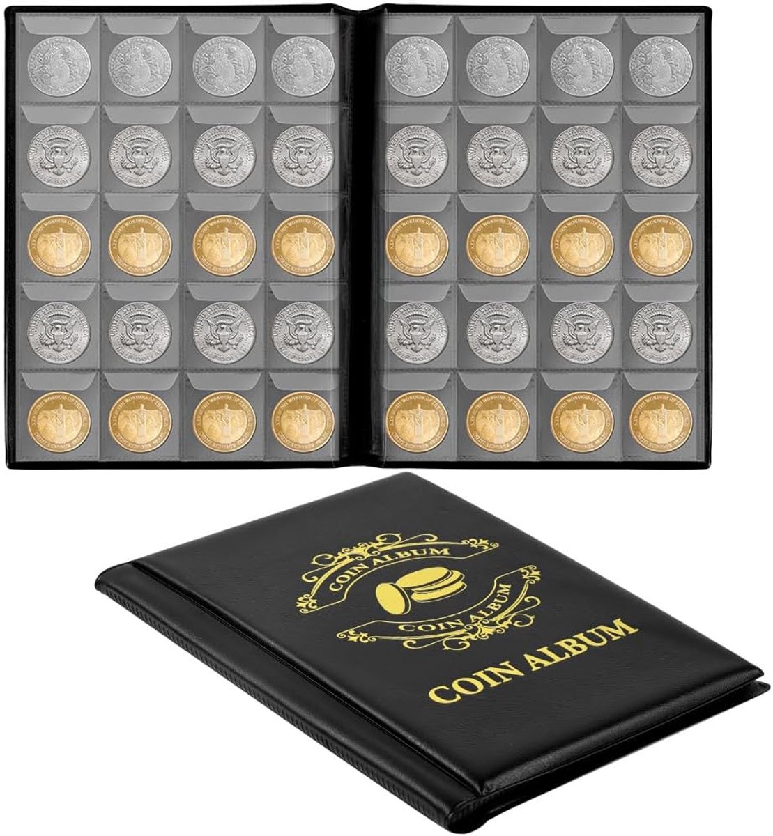 SnelShoppen - Coin Collector Album 200 Compartiments voor 2 Euro Munten, Transparant PVC Muntopslag Album, Medailles, Stempels - 3.5 x 4 cm