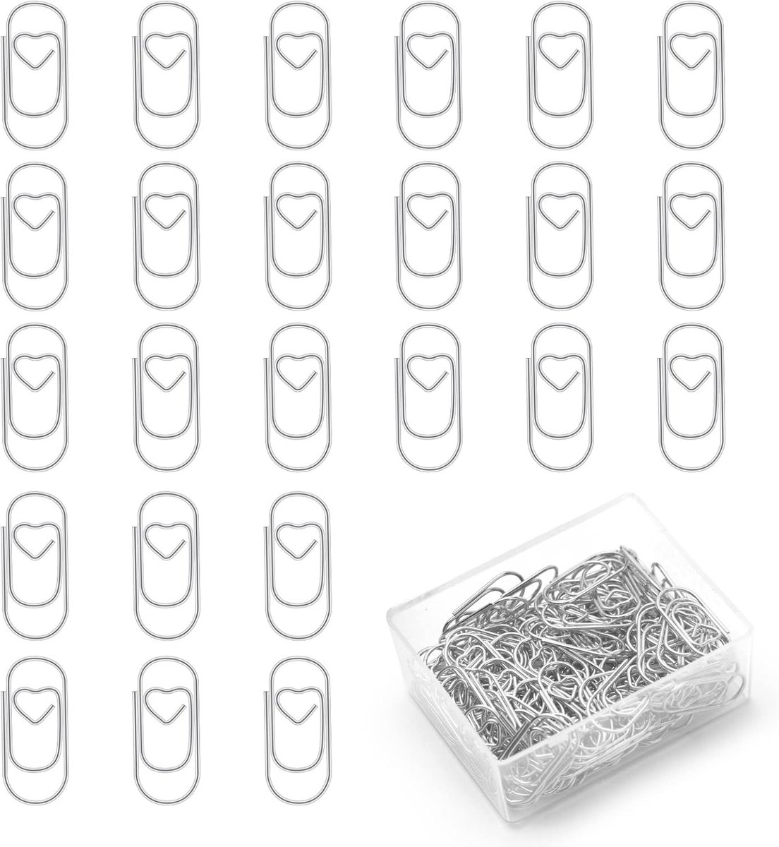SnelShoppen - Hartvormige Metaal Boekhoudclips - 130 Stuks Kleine Paperclips voor Kantoor en School (Zilver) | Duurzaam Roestvrij Staal, Decoratieve B