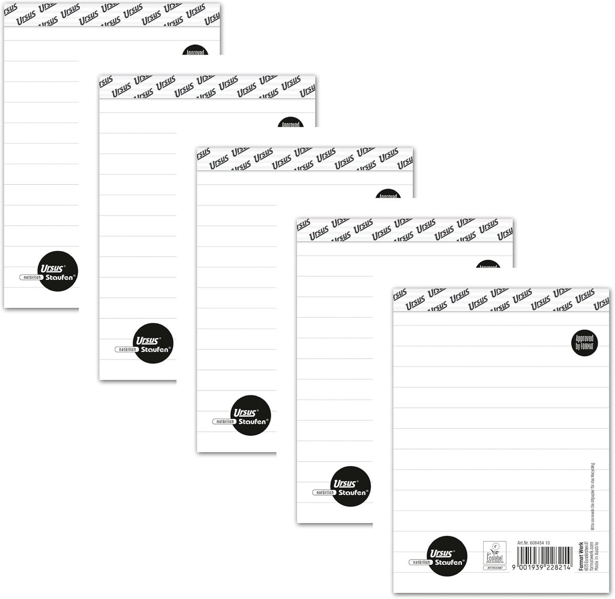 SnelShoppen - Schrijfblok A6 - 5 blokken met 50 gelinieerde vellen - 70 g/m² papier - Compact notitieboekje voor onderweg - Perfect voor notities en s