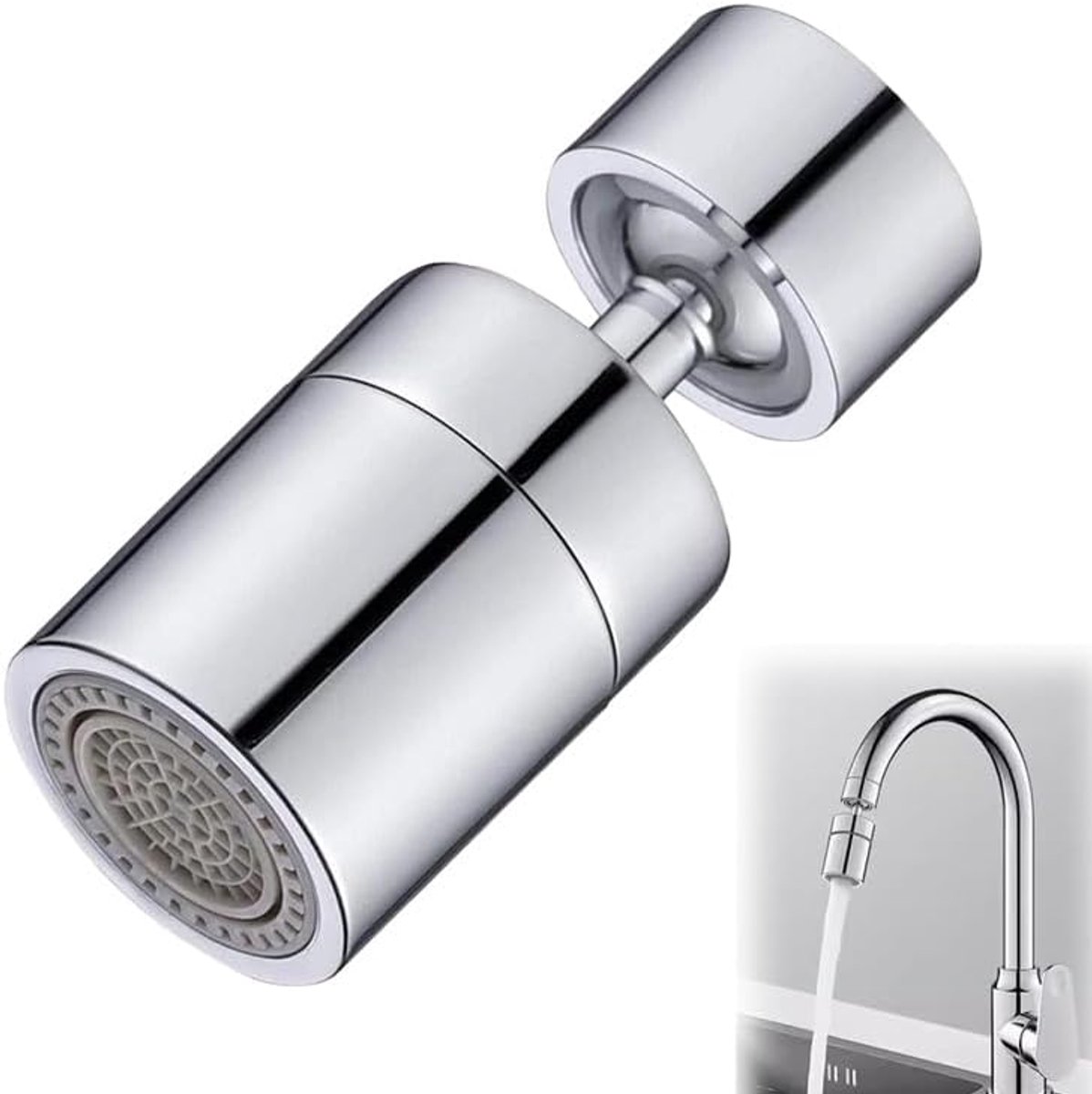 SnelShoppen - Tap attachment 360° draaibaar met 2 sproeitypes | universele aansluiting voor 22 mm & 24 mm draad, chroom aerator met zwenkkop & waterbe
