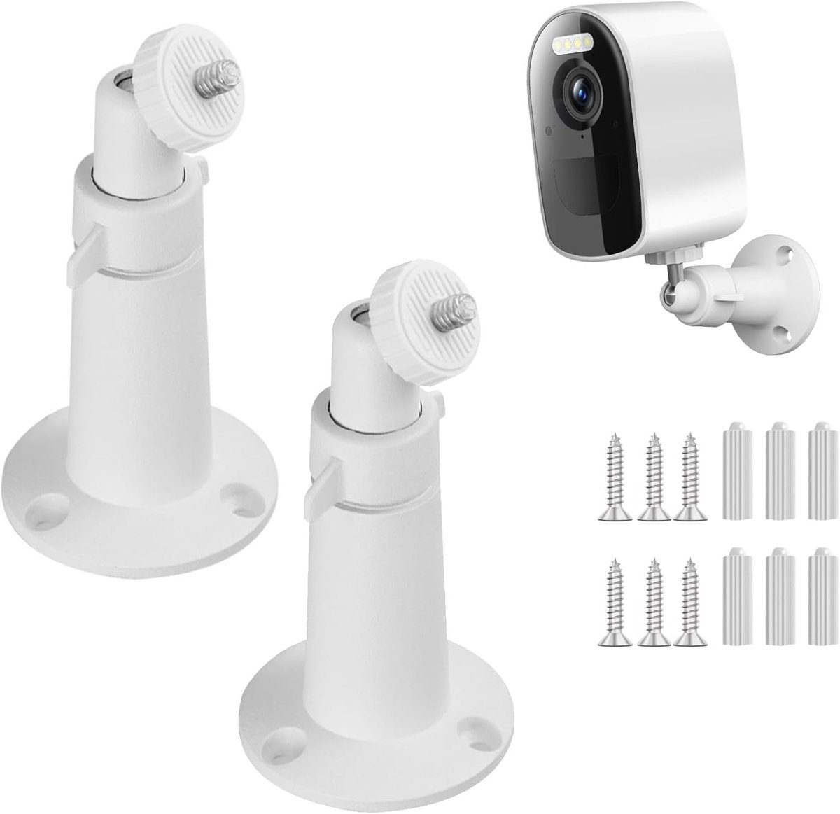 SnelShoppen - 2 Pack Camera Wandbeugels, 360° Verstelbare Houder voor Beveiligingscamera's, Weerbestendig, Roestvrij, Binnen en Buiten, Wit
