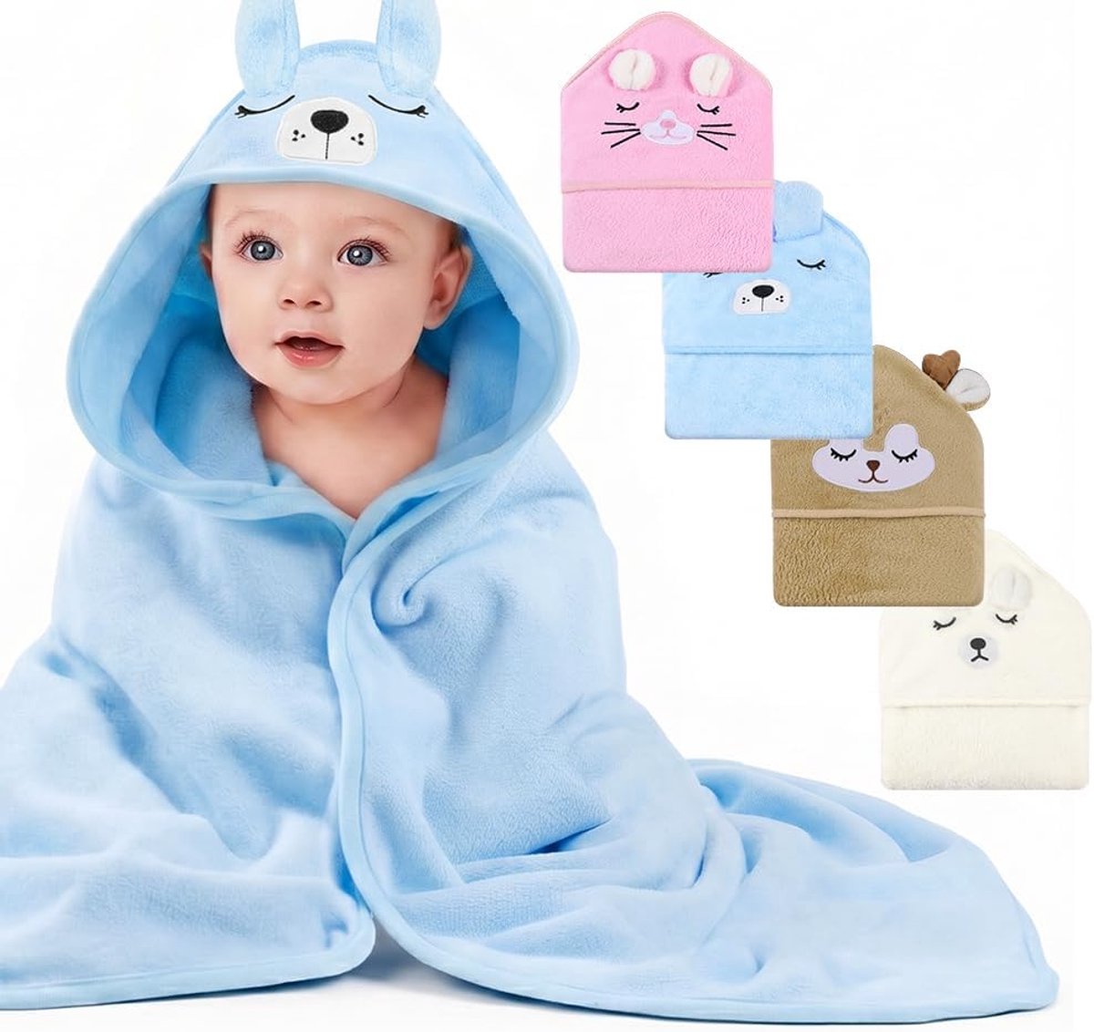 SnelShoppen - DiULi Baby Soft Hooded Towel voor Baby's en Peuters, Dierenprint Bad- en Zwemdoek voor Jongens en Meisjes, Blauw Hond, 80x80cm, Enkel Pa
