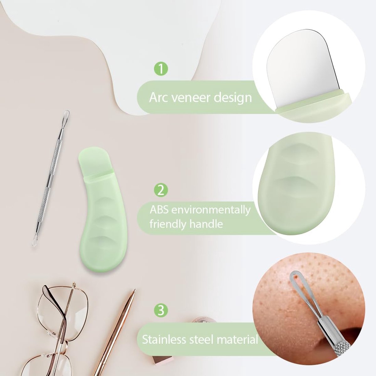 SnelShoppen - Blackhead Remover Set van 2 - Hoogwaardige RVS Comedonen Verwijder Tools - Silicone Handvat voor Effectieve Acne Behandeling - Zwart