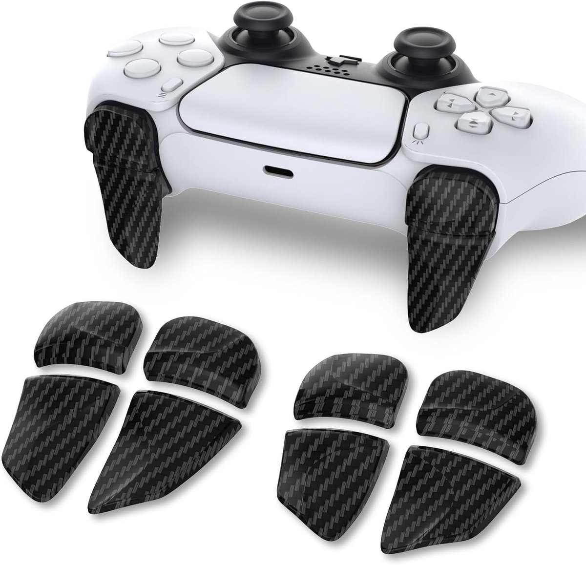 SnelShoppen - PlayVital Bumper Trigger Extenders voor PS5 Controller - 2 Paar Schouderknoppen Extensies - Graphite Carbon Fiber - Extra Comfort voor G
