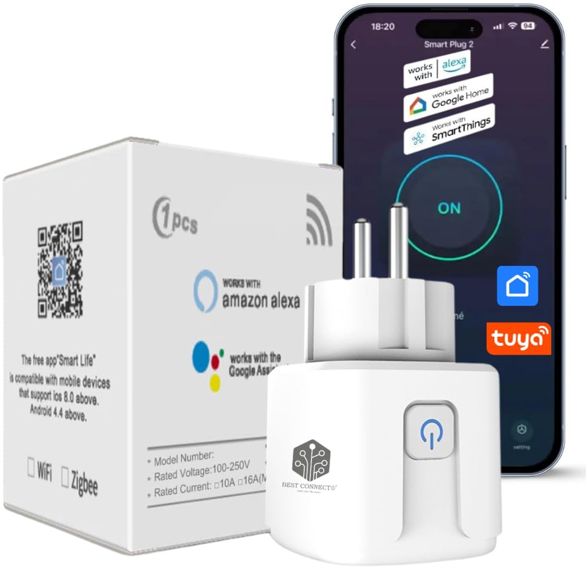 SnelShoppen - WiFi Socket Set van 2, Alexa Smart Socket, Programmeerbare Timer, Energie Meter, Afstandsbediening via App, Geschikt voor Huis, Tuin en