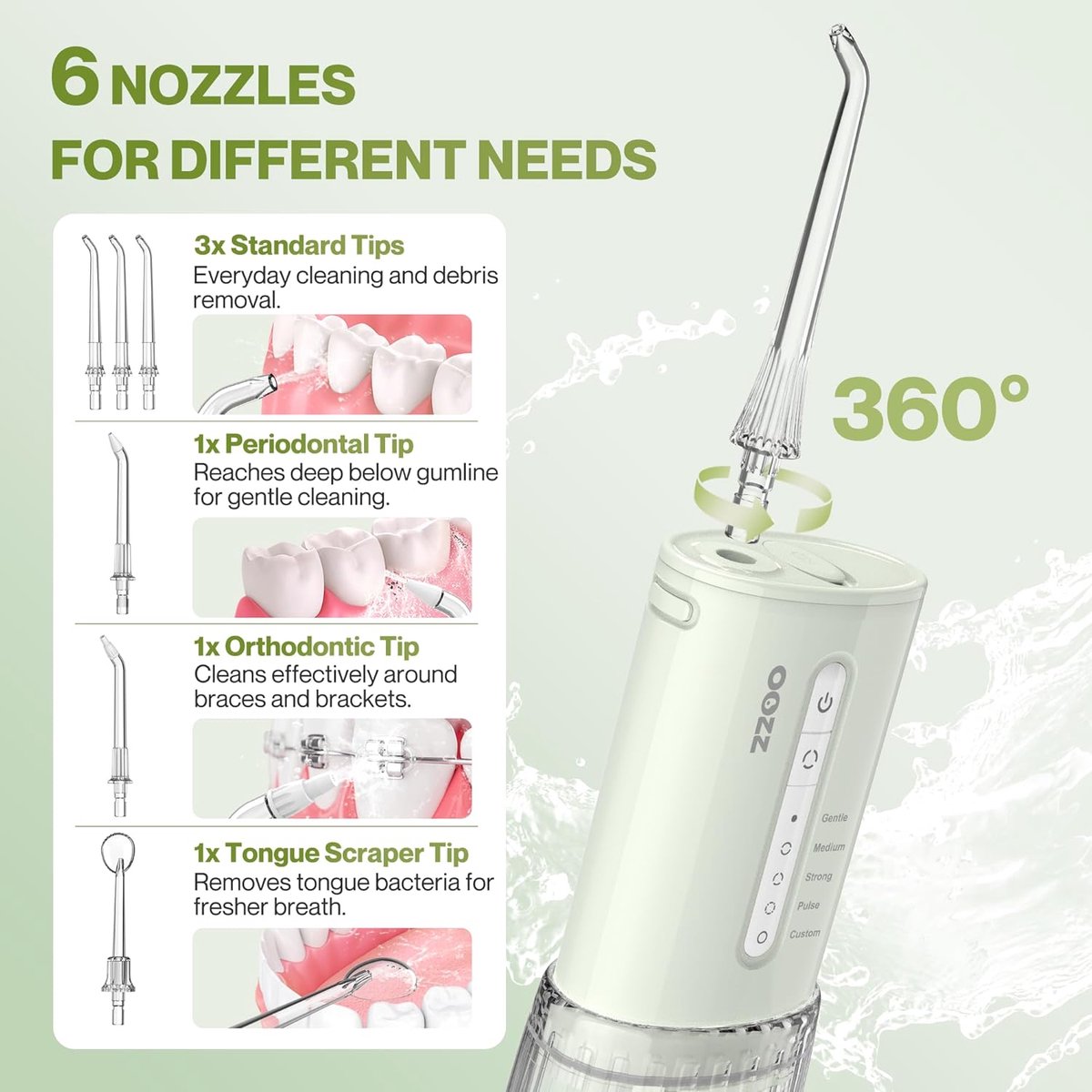 SnelShoppen - Draagbare Water Flosser, USB-C Oplaadbare Mondirrigator met 5 Modi, 6 Tips en Lekvrije Ontwerp, IPX8 Waterproof, Perfect voor Reizen en thumbnail 6