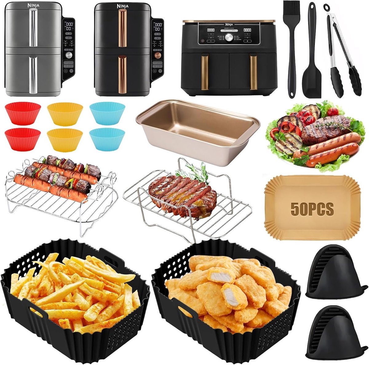 SnelShoppen - 17-delige Accessoires voor Airfryer, Silicone Mallen, Bakpapier, Grillrooster en Bakvormen voor Keuken, Perfect voor Bakken en Grillen