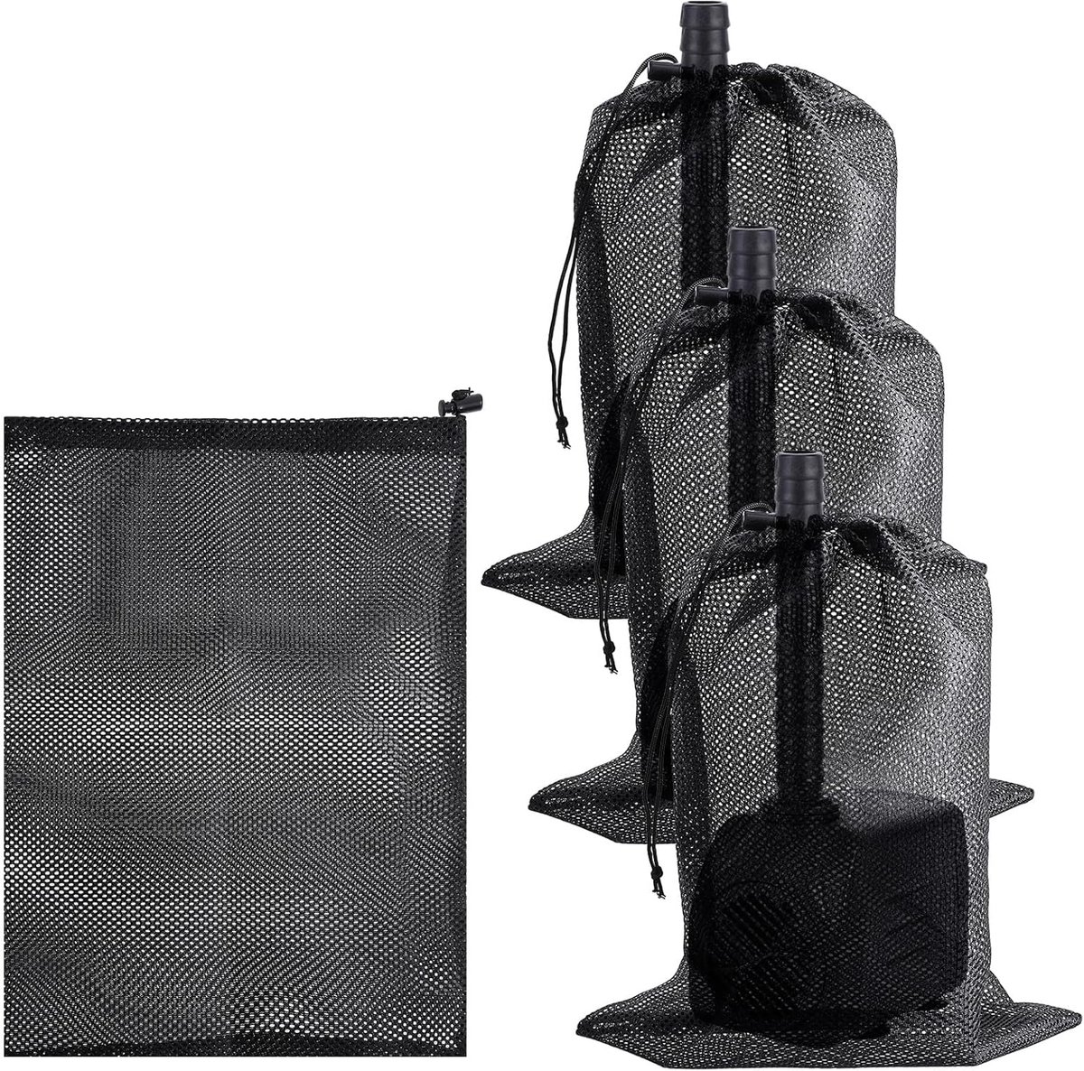 SnelShoppen - Pack van 3 Pomp Filter Netzakken 30 x 40 cm voor Tuinvijver, Waterfilter, Aquarium, Sterk Polyester, Met Trekkoord, Ideaal voor Vijverfi