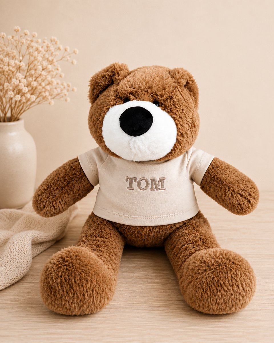 Knuffel Beer Bruin 45 cm met Naam – Gepersonaliseerde Teddybeer – Kraamcadeau Baby