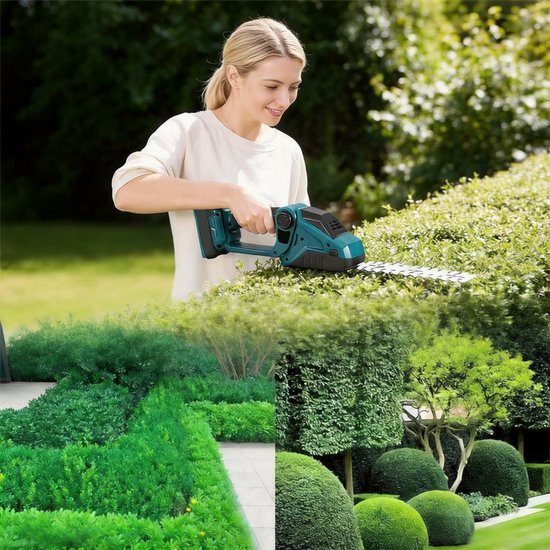 Heggenschaar Accu - Gras- en Haagschaar - Snoeischaar - Grasschaar - 2-in-1 - 90° Verstelbare Snijkop - SK5 Koolstofstaal Lemmet - Dubbele Veiligheidsschakelaar - Tuingereedschap - Voor Gazon en Haag — afbeelding 4