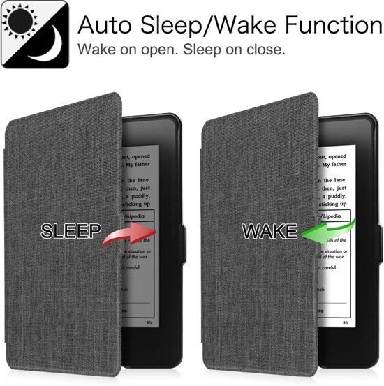 Ereader Hoes - Hoes geschikt voor Amazon Kindle Paperwhite 6 (7 inch) - Stof - Automatische Slaapfunctie - Opvouwbare beschermhoes - Grijs — afbeelding 5