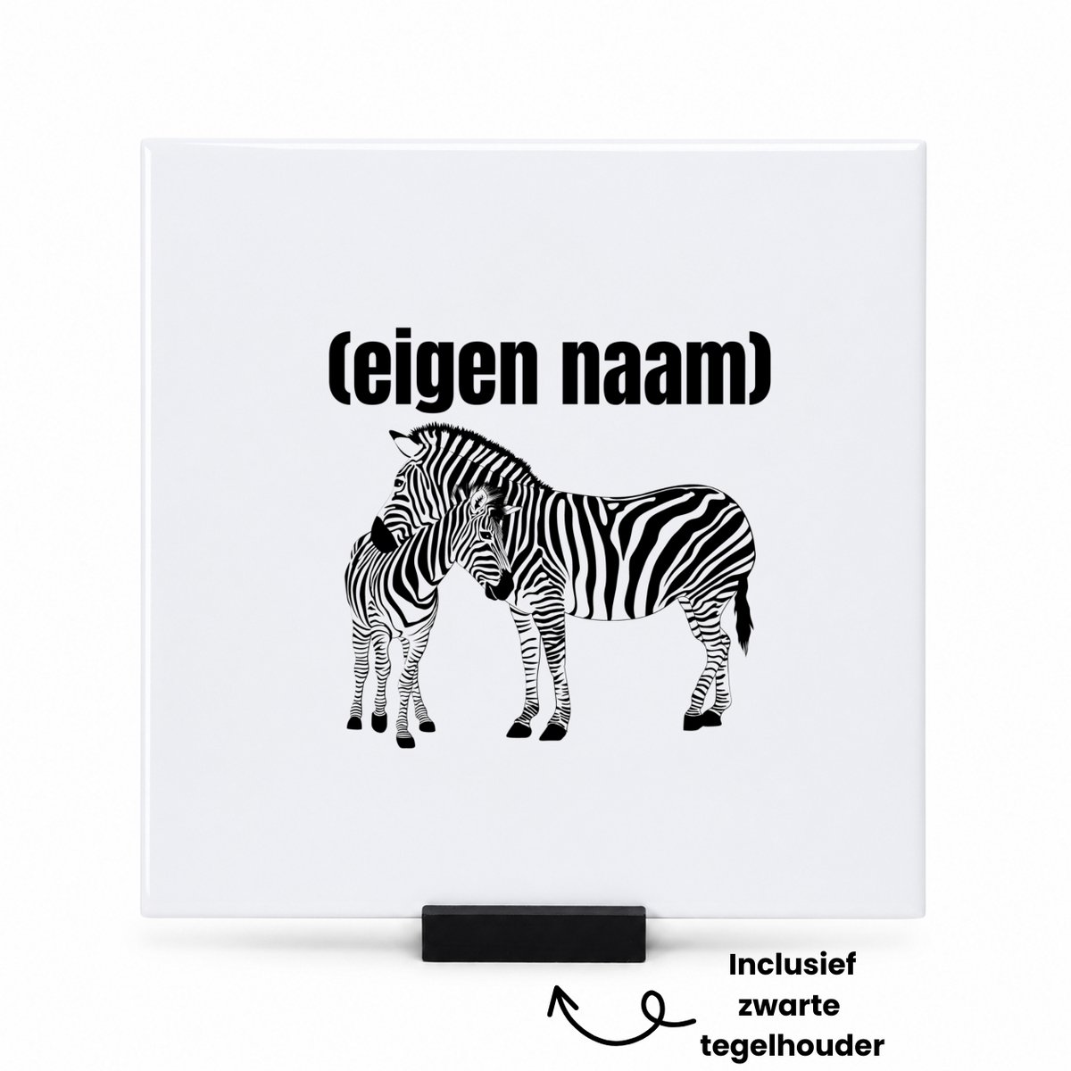 Hacebo 2 zebra's met eigen naam tegeltje met tegelhouder - Zebra - dieren liefhebber - tegeltjes met tekst - iemand die houdt van zebra's - verjaardag - cadeau - kado - geschenk - spreuktegels - 15x15 CM Wit