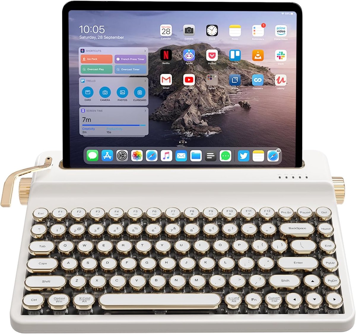 Thijox - Retro Mechanisch Toetsenbord YUNZII QL75 Draadloos Typewriter Toetsenbord RGB Backlit Hot Swappable Multi-Apparaat Wit Onyx Tactile