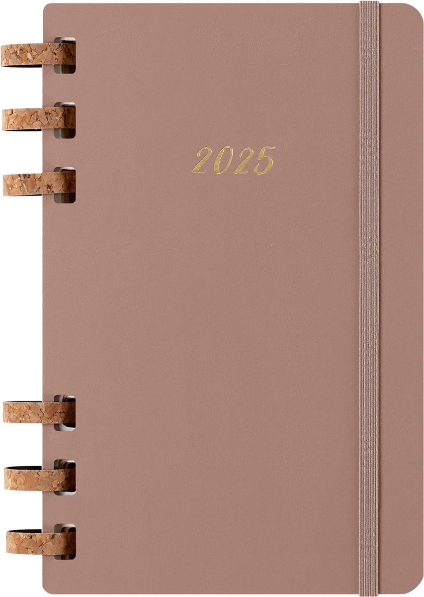 SnelShoppen - Agenda 2025 Esprial Large Almendra Tapa Dura - Luxe Hard Cover, Notitieboek, Dagplanner, Organiser, 2025, Bruin, Voor Thuis en Werk