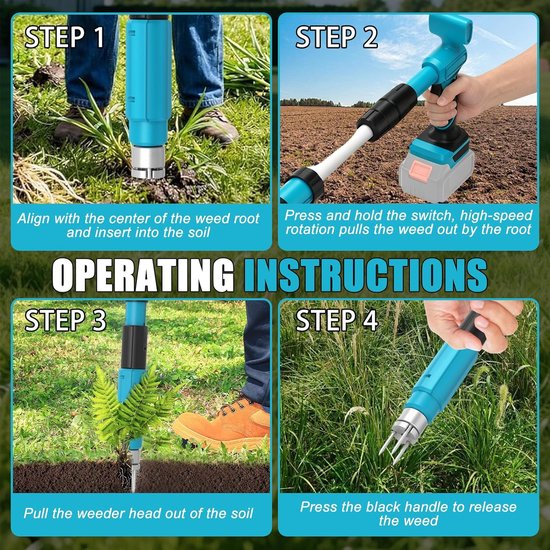 Onkruidverwijderaar, compatibel met Makita 18V elektrische accu, onkruidsteker, 500W koperen motor, 3-tands stalen kop, licht voor tuin en gazon (zonder accu en oplader) — afbeelding 2