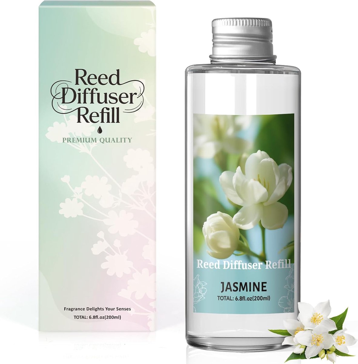SnelShoppen - Roomgeur Navulling Jasmijn 200 ml Geuroliën Navul Fles voor Diffuser, Geschikt voor Geurstokjes, Hoge Kwaliteit, Ideaal voor Woonkamer,