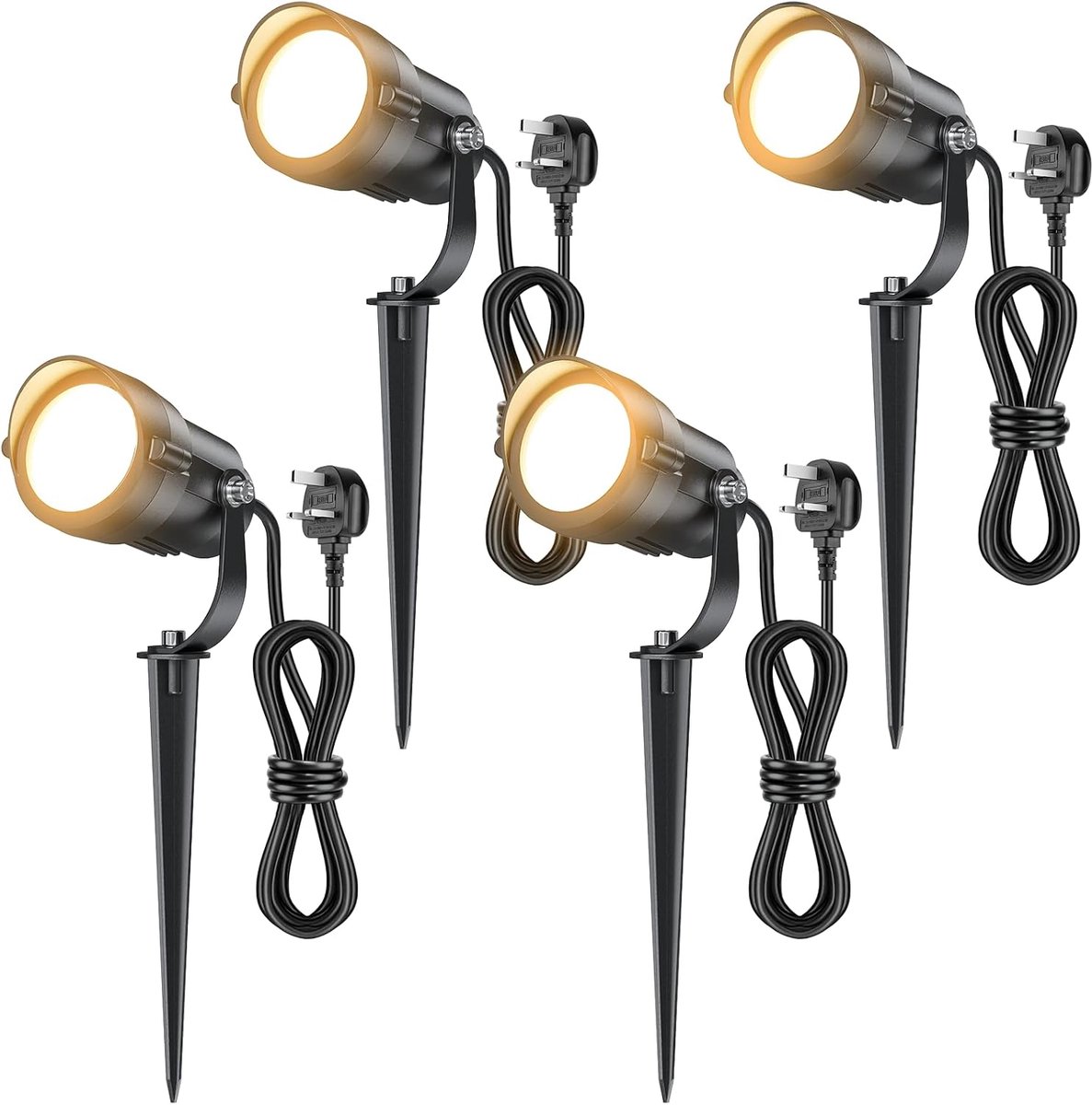 SnelShoppen - 12W Outdoor Tuinspotlights - 4 Stuks Waterdichte Tuinverlichting met Grondpen, 1.5 m Stekker, 2700K Warm Wit LED voor Tuin, Pad, Patio,