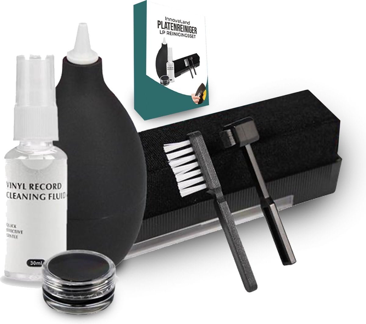 SnelShoppen - 6 in 1 Plate Cleaner Set - Vinyl Record Cleaner - Antistatische Reiniger voor LP's - Compleet Schoonmaakset met Borstels en Vloeistof