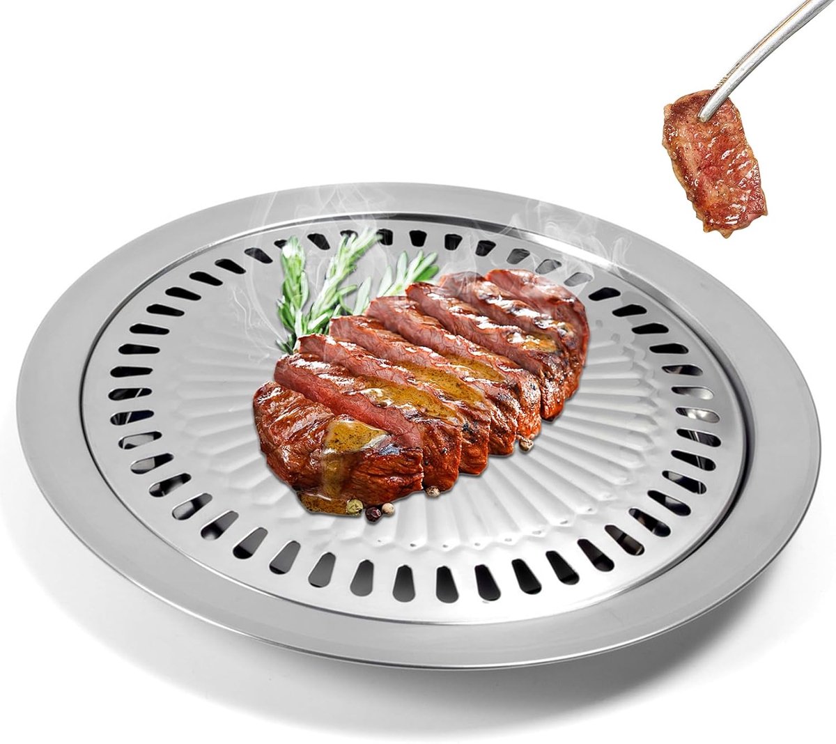 SnelShoppen - Non Stick Stovetop Korean Barbecue Grill Pan - Ronde Grillplaat - Gezonde Kookaccessoires Voor Binnen & Buiten - Ideaal Voor Camping & B
