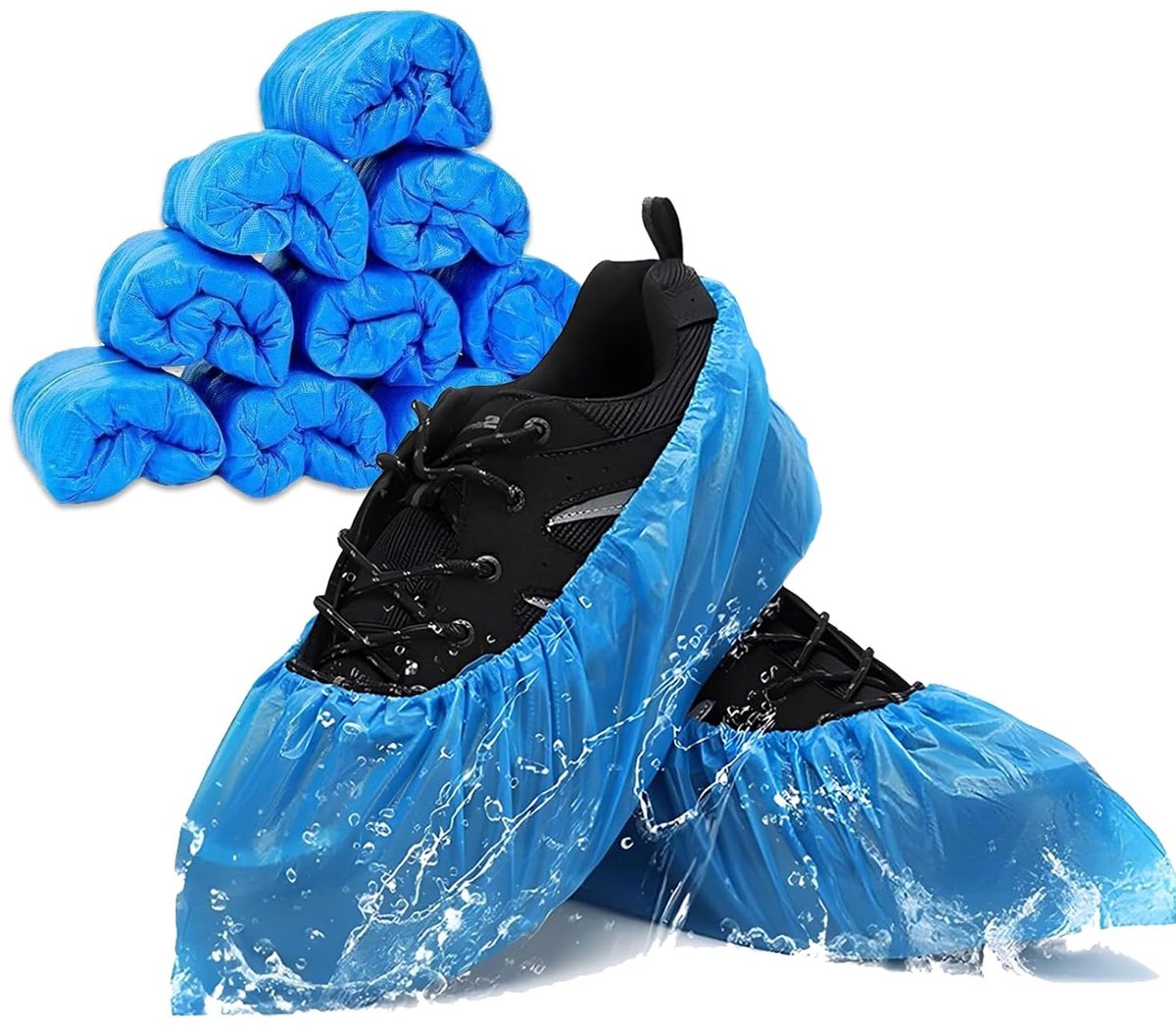 SnelShoppen - 100 Stuks Blauwe Wegwerpschoenhoezen, Waterdichte CPE Overschoenen voor Binnen en Buiten, Ideaal voor Huishoudelijke Schoonmaak, Tuin, F