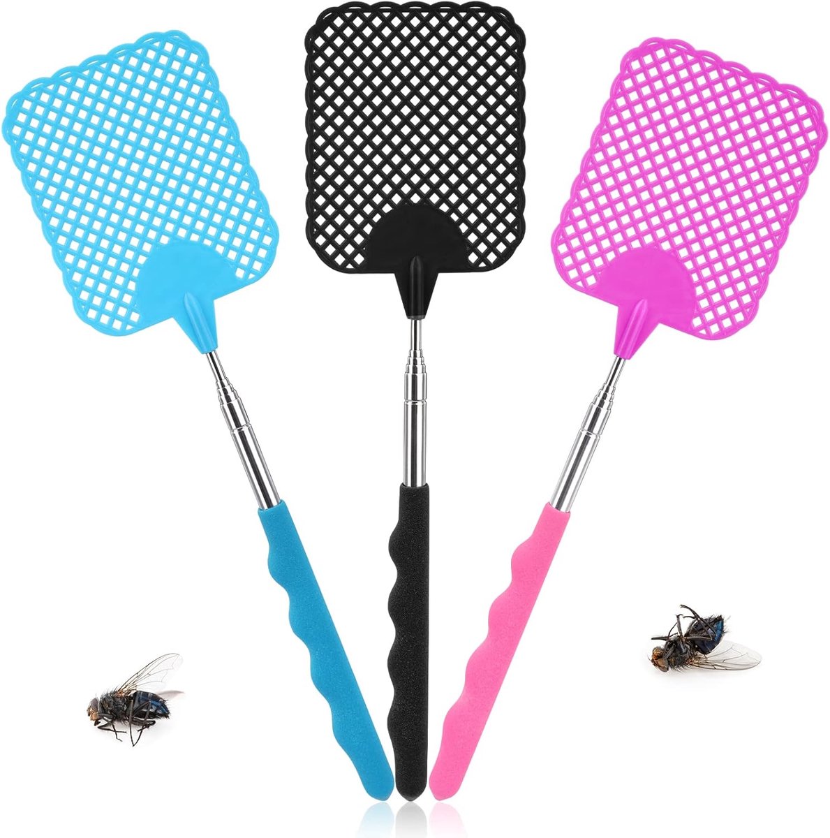 SnelShoppen - Vliegenspray Set van 3 Uittrekbare Vliegengordijnen met Ingebouwde Muggen Schraper, Ideaal voor het Afstoten van Vliegen, Wespen, Muggen