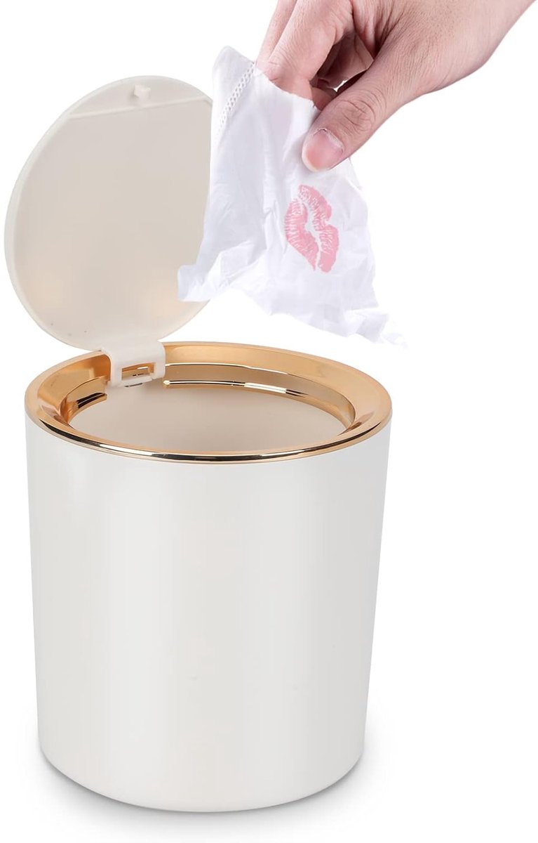 SnelShoppen - Mini Afvalbak met Deksel, Tafelafvalemmer voor Bureau, Badkamer, Verschoontafel, Keuken - Duurzaam PET+ABS, Wit, Compact en Stijlvol