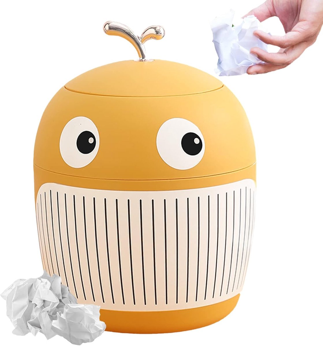SnelShoppen - Cute Mini Desktop Trash Bin met Deksel, Compact Plastic Afvalemmer voor Bureau, Keuken en Badkamer, Gele Tafelafvalbak, Ideaal voor Cosm