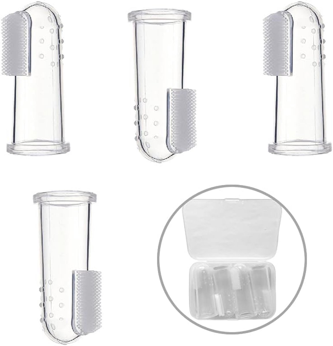 SnelShoppen - 4 Stuks Soft Silicone Vinger Tandenborstels - Tandverzorging en Reiniging - Veilig en Niet-Toxisch - Met Opbergdoos - Voor Kinderen en V