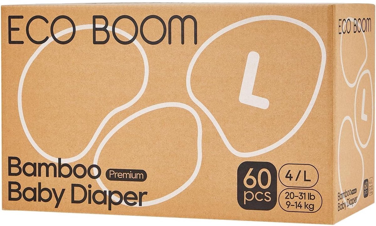 SnelShoppen - Premium Biologische Baby Luiers Maat 4 (9-14 kg) - 60 Stuks - Voor Gevoelige Babyhuid - Super Zacht en Absorberend - 100% Bamboe Viscose