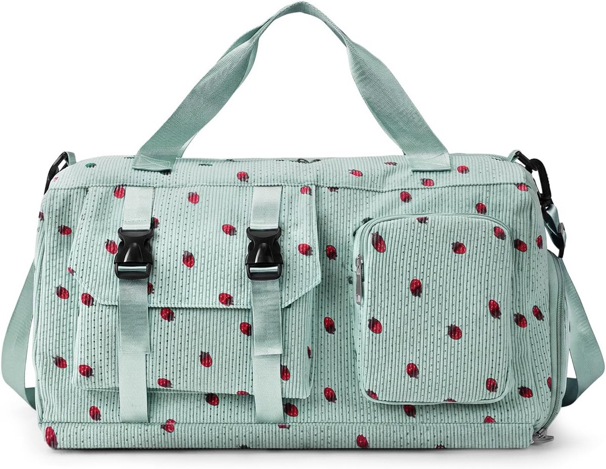 SnelShoppen - Flintronic Corduroy Aardbei Reistas - Grote Sporttas met Schoenenvak en Natte Zak - Opvouwbare Weekendtas voor Sportschool, Zwemmen, Dan