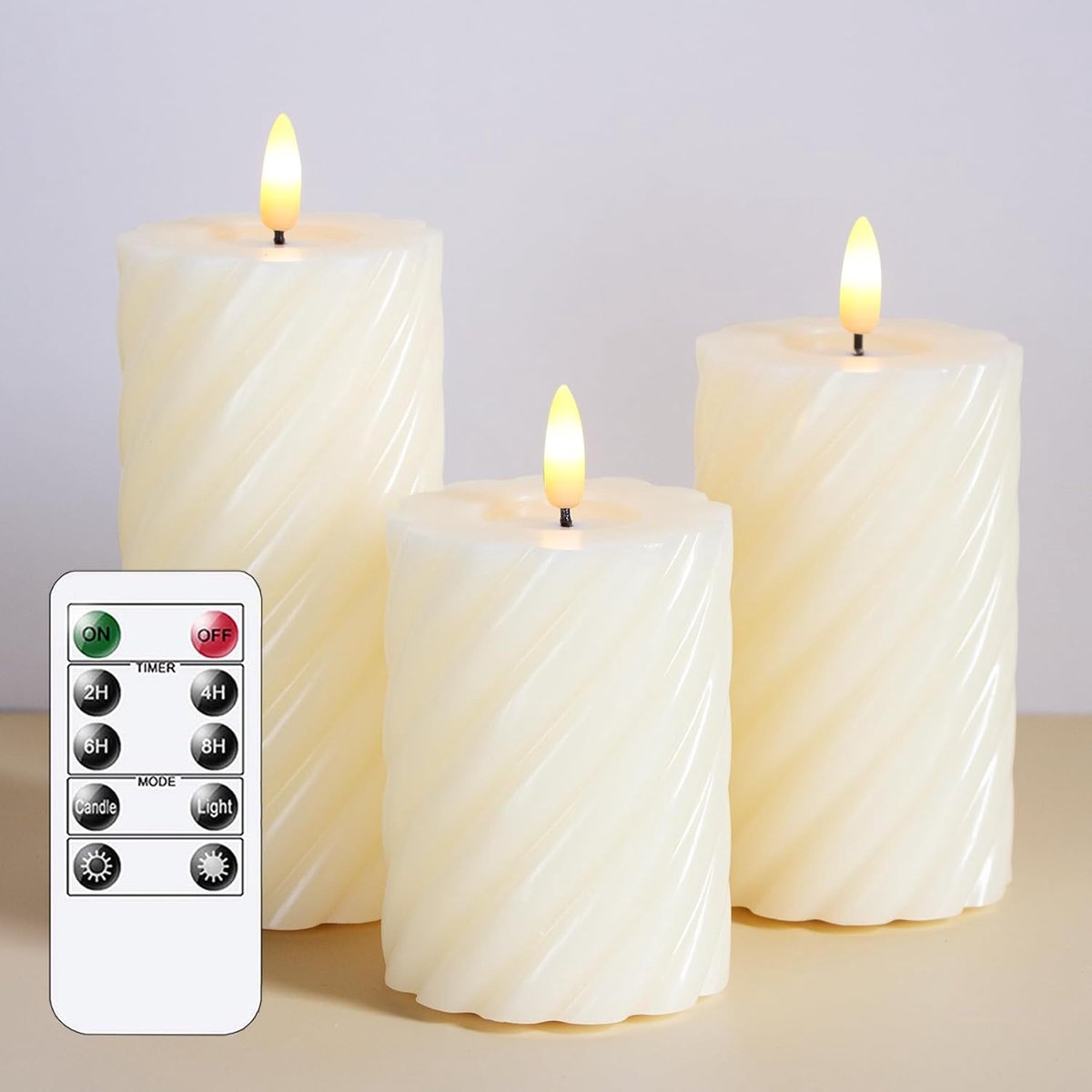 SnelShoppen - Flameless LED Kaarsen met Afstandsbediening, Ivoor, Batterij Aangedreven, Vlamdansen Kolom, Set van 3 Echte Was, Tijdregeling Kaarsen (3