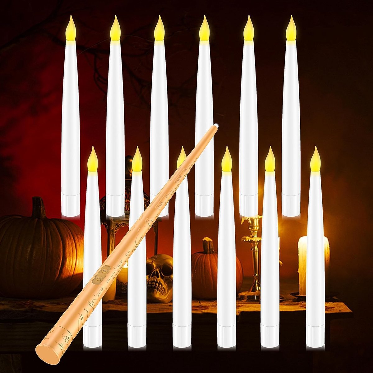 SnelShoppen - Flameless LED Kaarsen met Magische Toverstaf, Afstandsbediening, 12 Stuks Drijvende LED Kaarsen, Batterij Aangedreven, Warm Licht, Vlamm