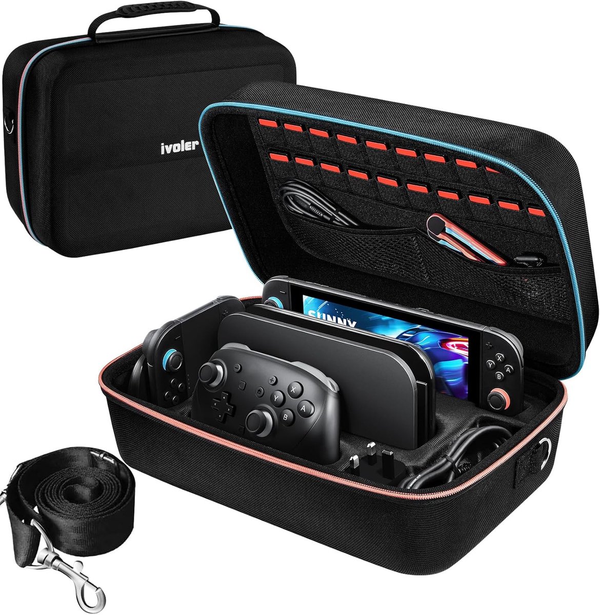 SnelShoppen - Deluxe Hard Carrying Case voor Switch 2 Model 2025 - Beschermhoes, Draagbaar, Schokbestendig, Organizer voor Console en Accessoires