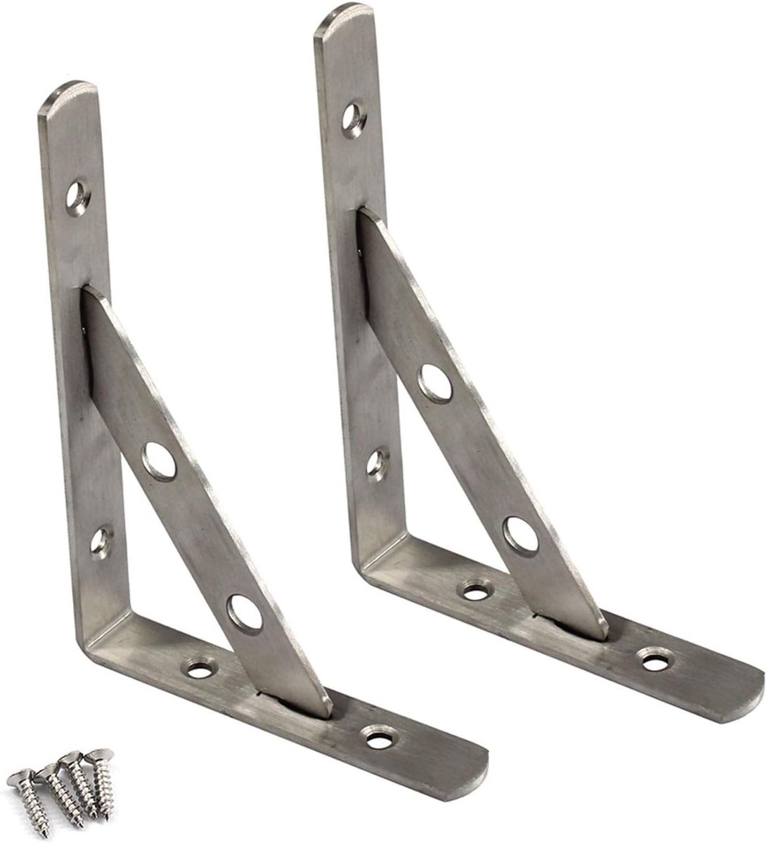 Zware Hoeksteunen voor Planken 155x105mm - Verwijderbare RVS Steunen met Schroeven - Ideaal voor Muurbevestiging en Hoekoplossingen (Set van 2)