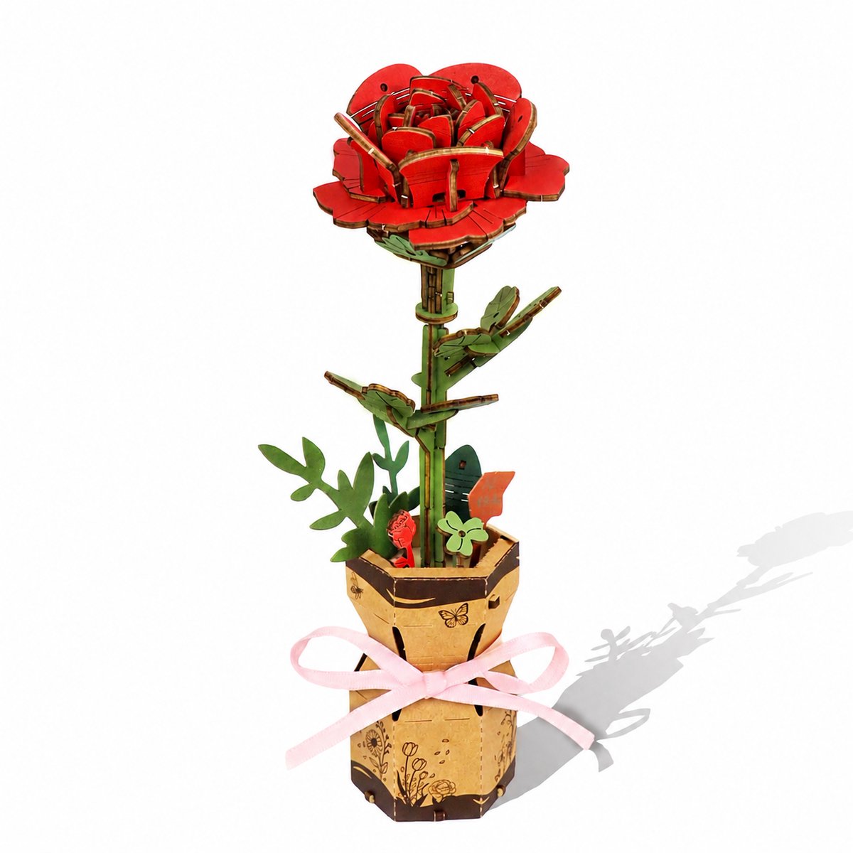 Gloovon 3D Puzzel Bloem - Houten Bouwpakket Roos - DIY Knutselset - 102 Stuks - Cadeau voor Volwassenen & Kinderen - Thuisdecoratie