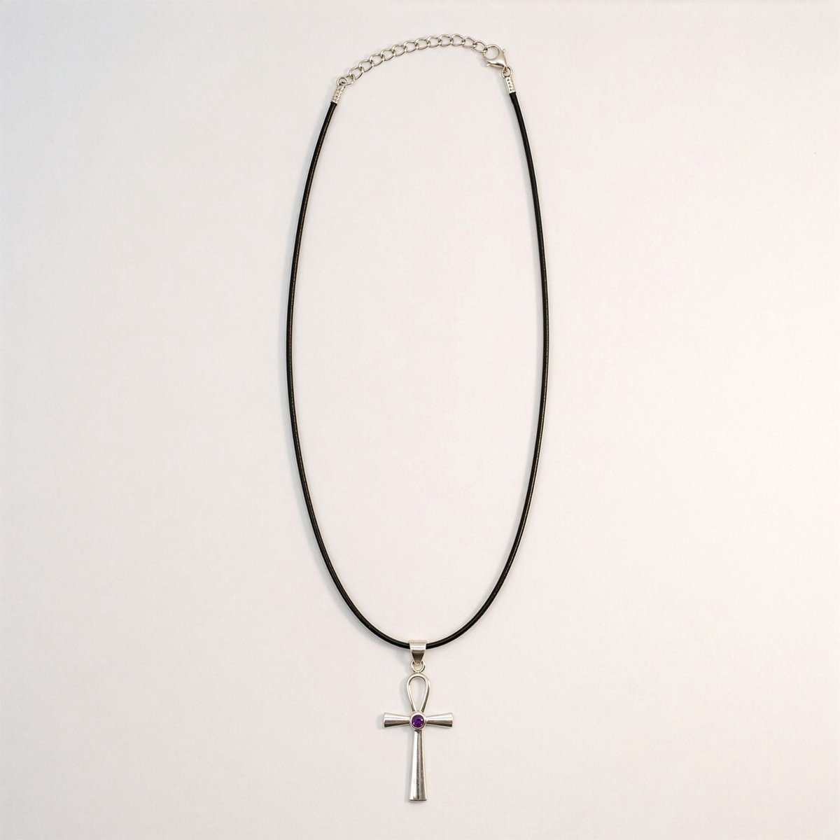 hanger - Indiase Devotie Hanger - Verzilverd (45cm Koord) - Ankh Symbool van het Eeuwige Leven