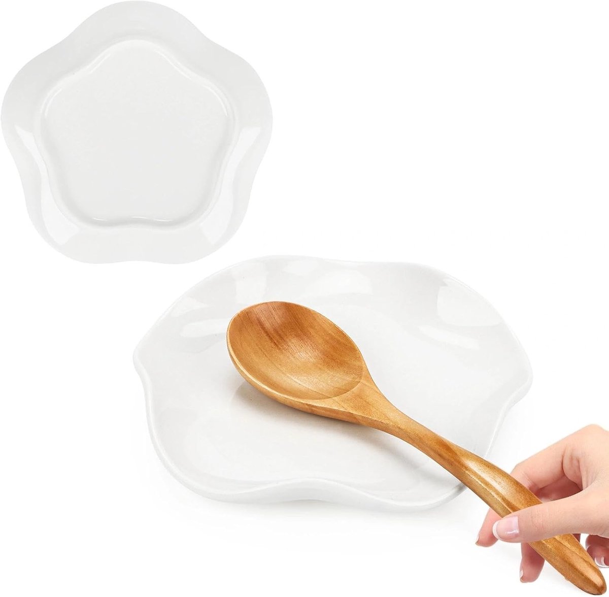 Keramische lepelhouder set van 2, hittebestendig en multifunctioneel voor kookplaat en aanrecht, ideaal voor kooklepels, theelepels en onderzetters, 14 cm, wit