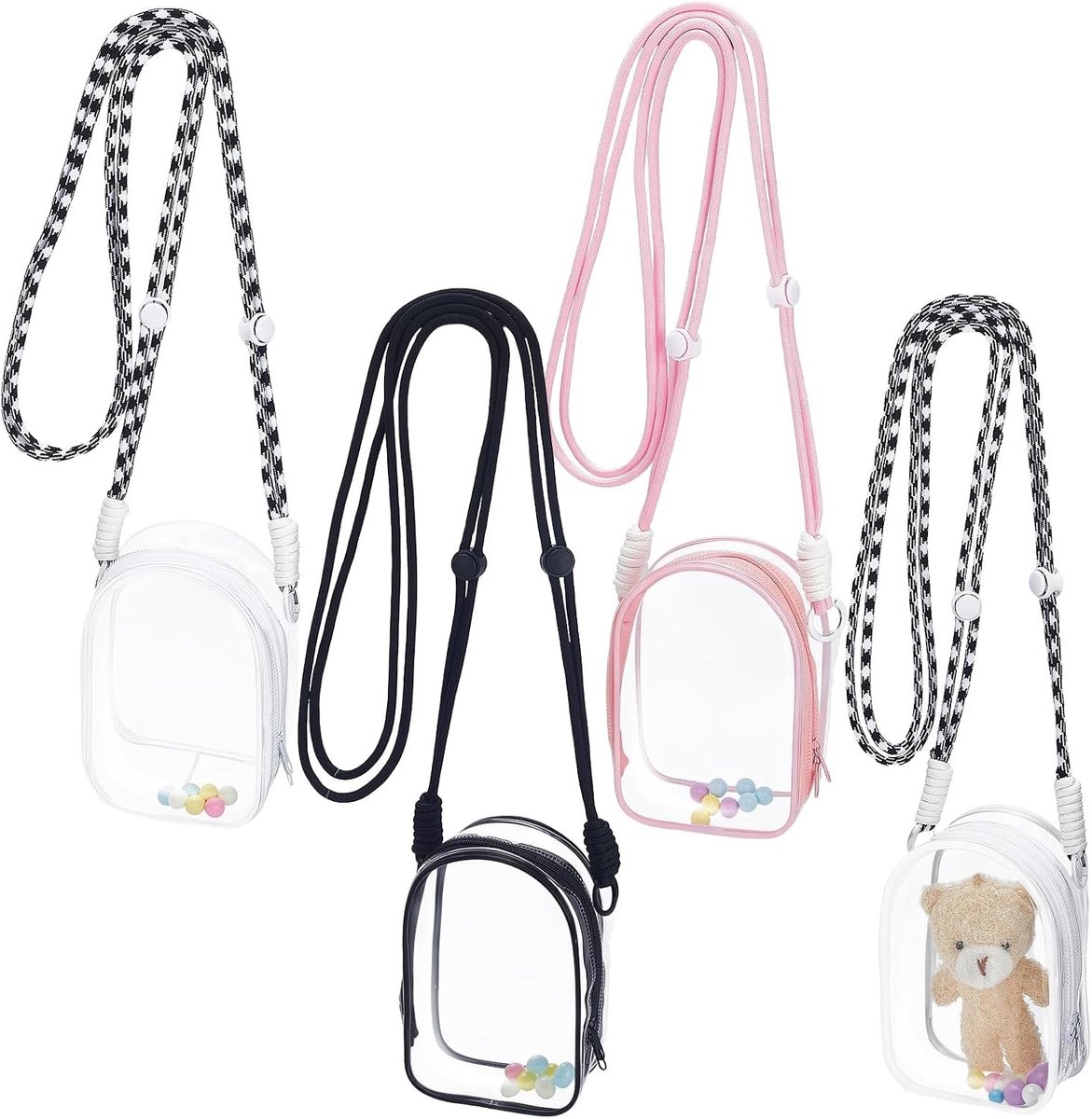 Transparante Beschermhoes voor 6 Inch Grote Pluche Poppen - Hangdisplay, Draagtas met Schouderband en Opbergaccessoires in 4 Kleuren