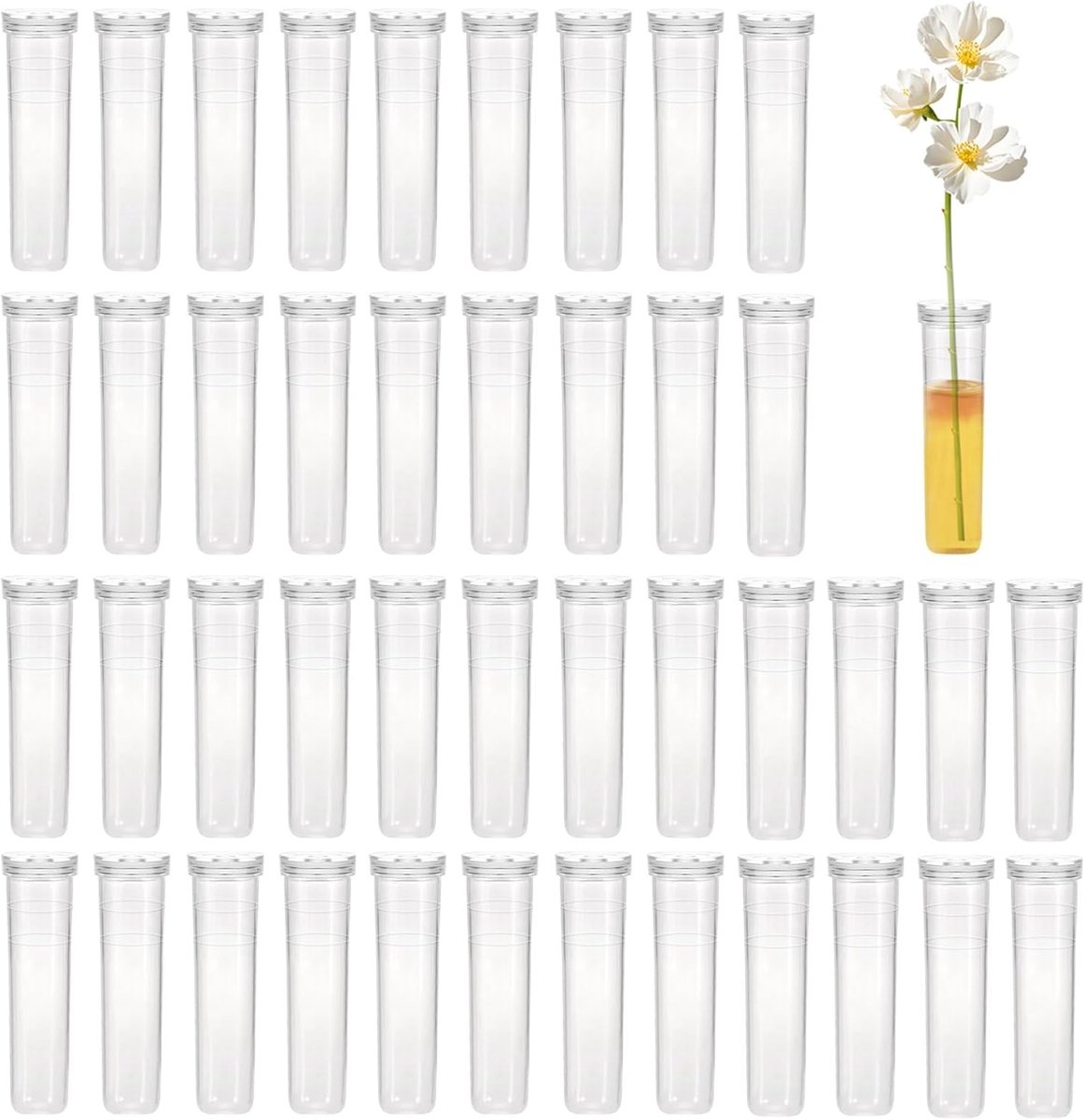 42-delige Herbruikbare Testbuizen voor Bloemen, Doorzichtige Waterbuizen met Deksel voor Verse Planten en Bloemen, Perfect voor Bloemstukken en Organisatie