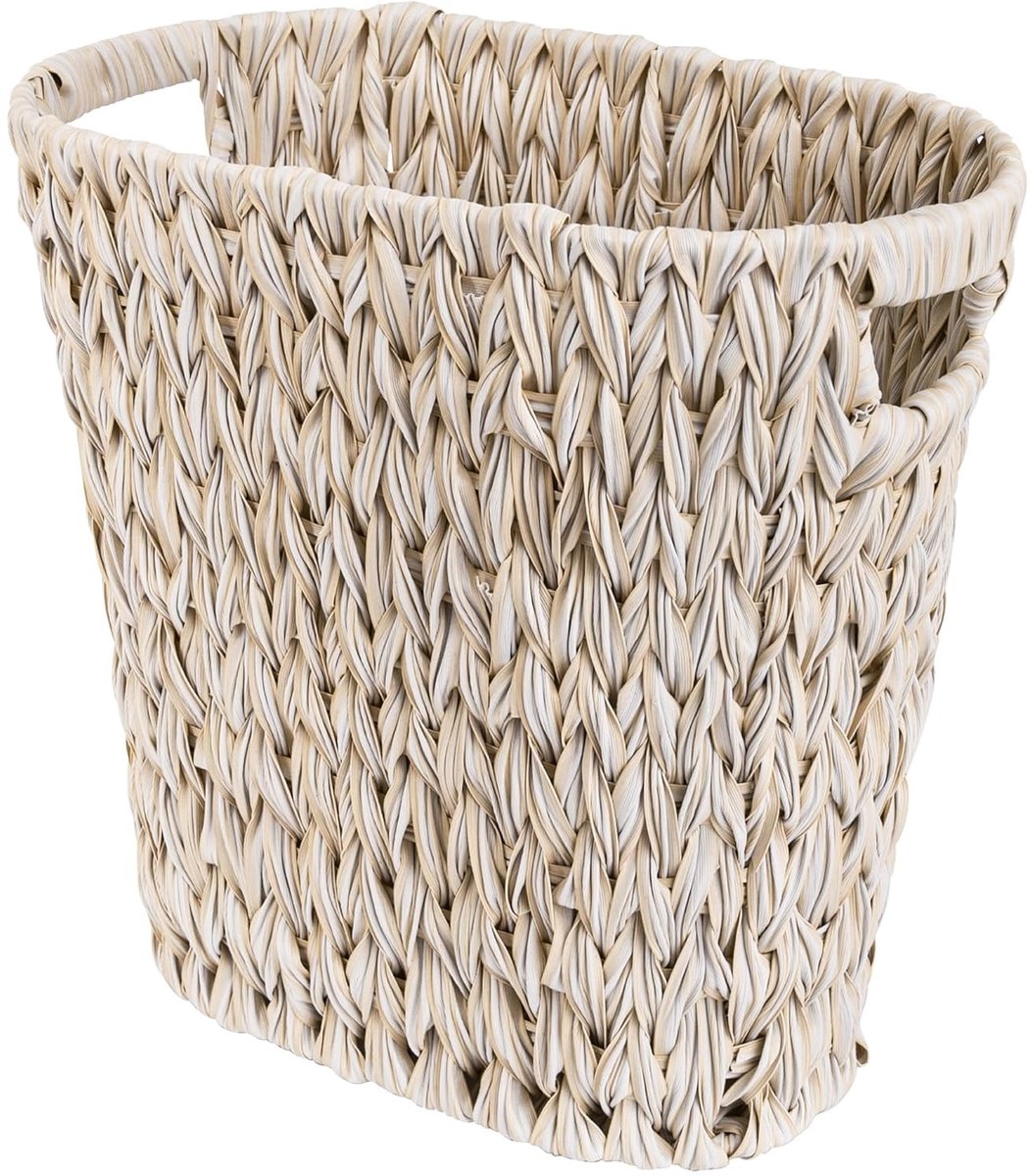 SnelShoppen - Plastic Wicker Afvalbak 19L - Waterproof Wicker Prullenbak voor Badkamer, Slaapkamer, Duurzaam met Handvatten - Wit