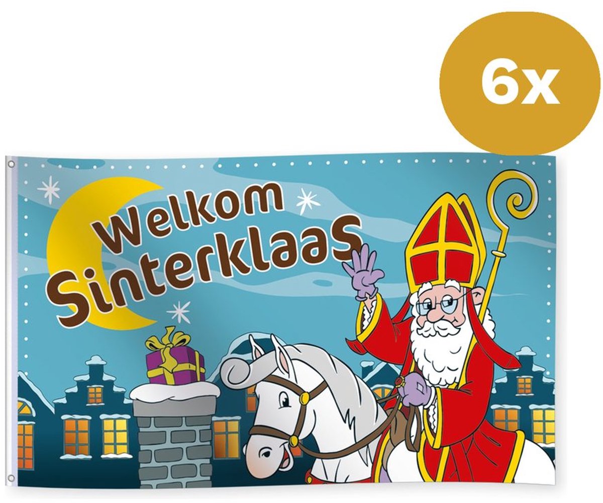 6x Vlag Sinterklaas 150 x 90 centimer - Sinterklaas Decoratie Versiering Piet December